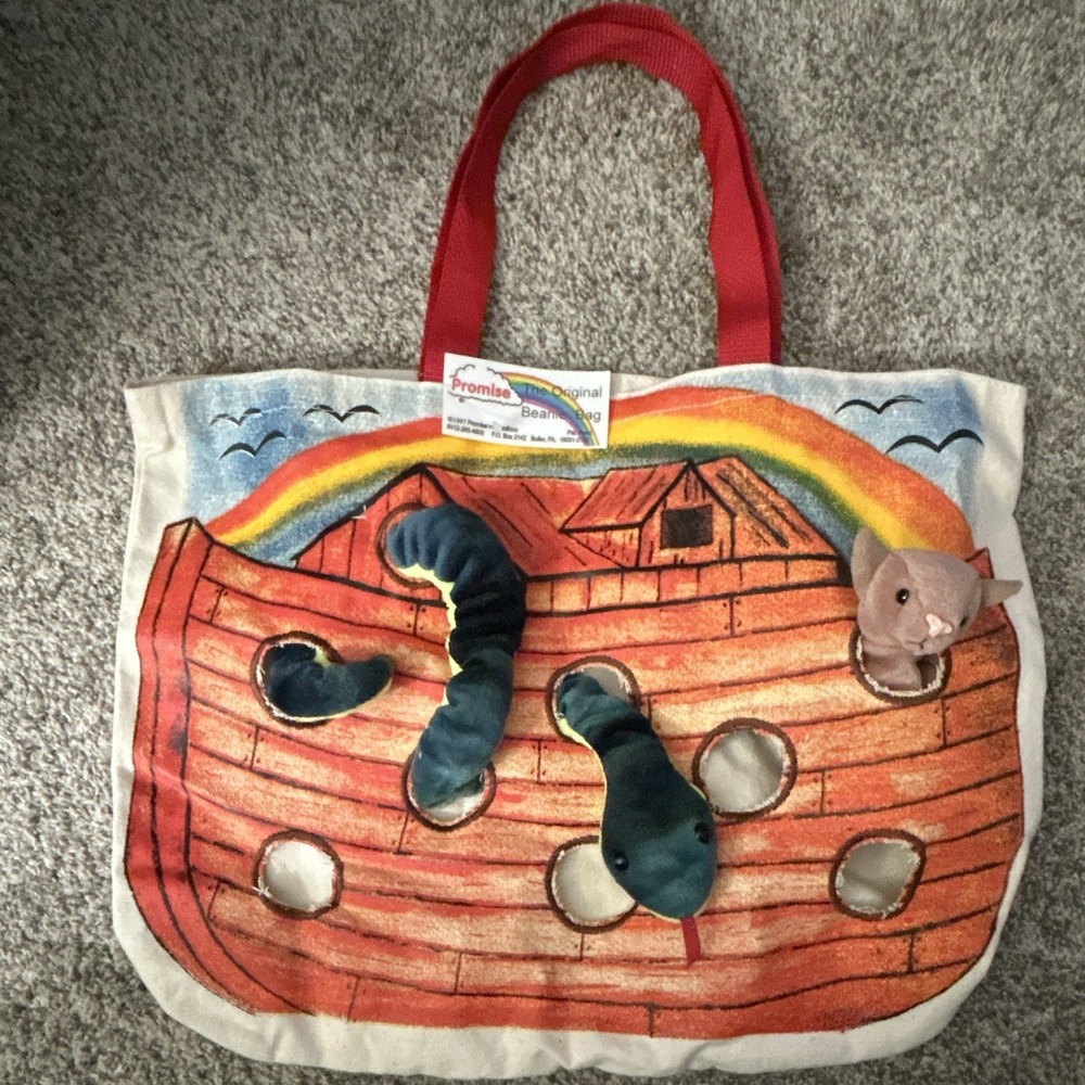 Promise Original Beanie Baby Noah's Ark Tote with 2 Beanie Babies Red Handles